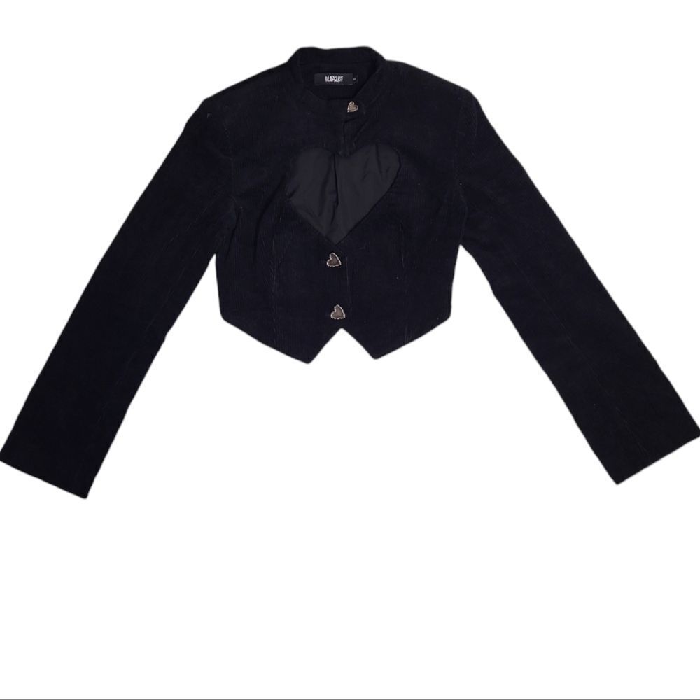 Y2K Blacklist goth witchy black corduroy heart cutout bolero crop jacket‎ S
